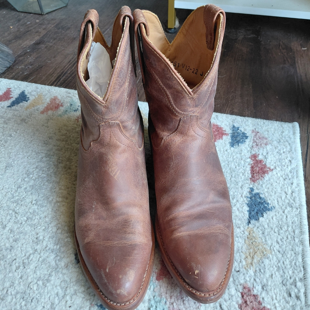 Tecovas Brown Daisy Distressed Leather Western Ankle Boots  7.5 - Picture 3 of 8